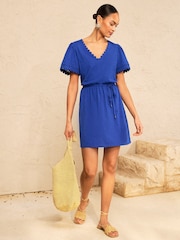 Love & Roses Cobalt Blue Petite V-Neck Scallop Jersey Mini Dress - Image 4 of 4