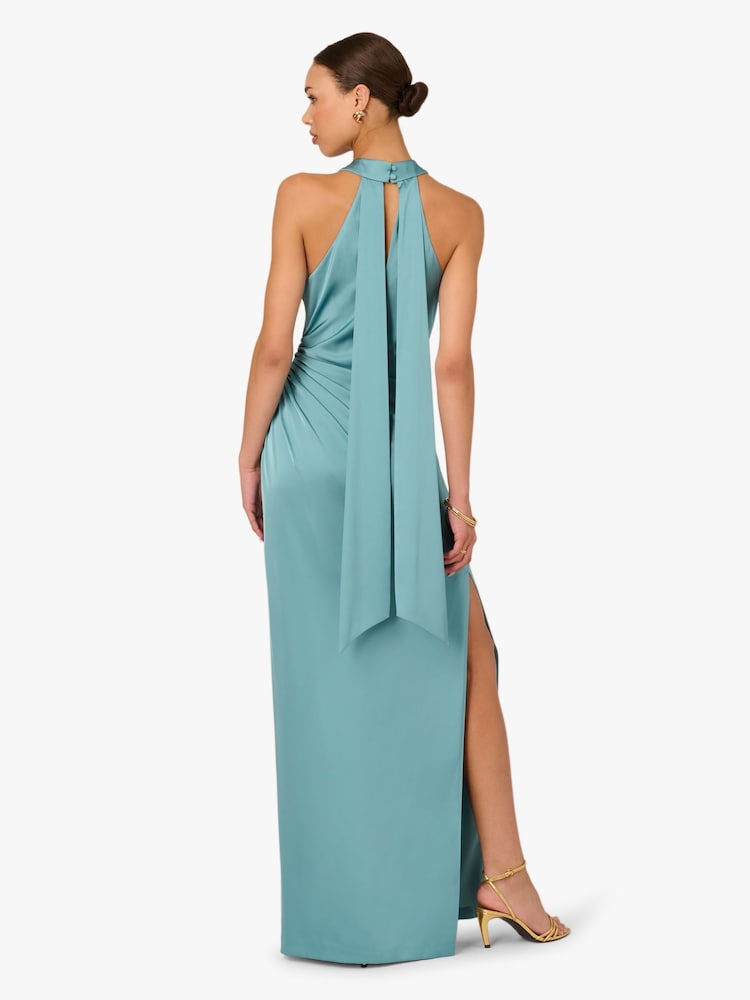 Adrianna Papell Blue Stretch Satin Long Dress - Image 2 of 6 Adrianna Papell Blue Stretch Satin Long Dress - Image 2 of 6