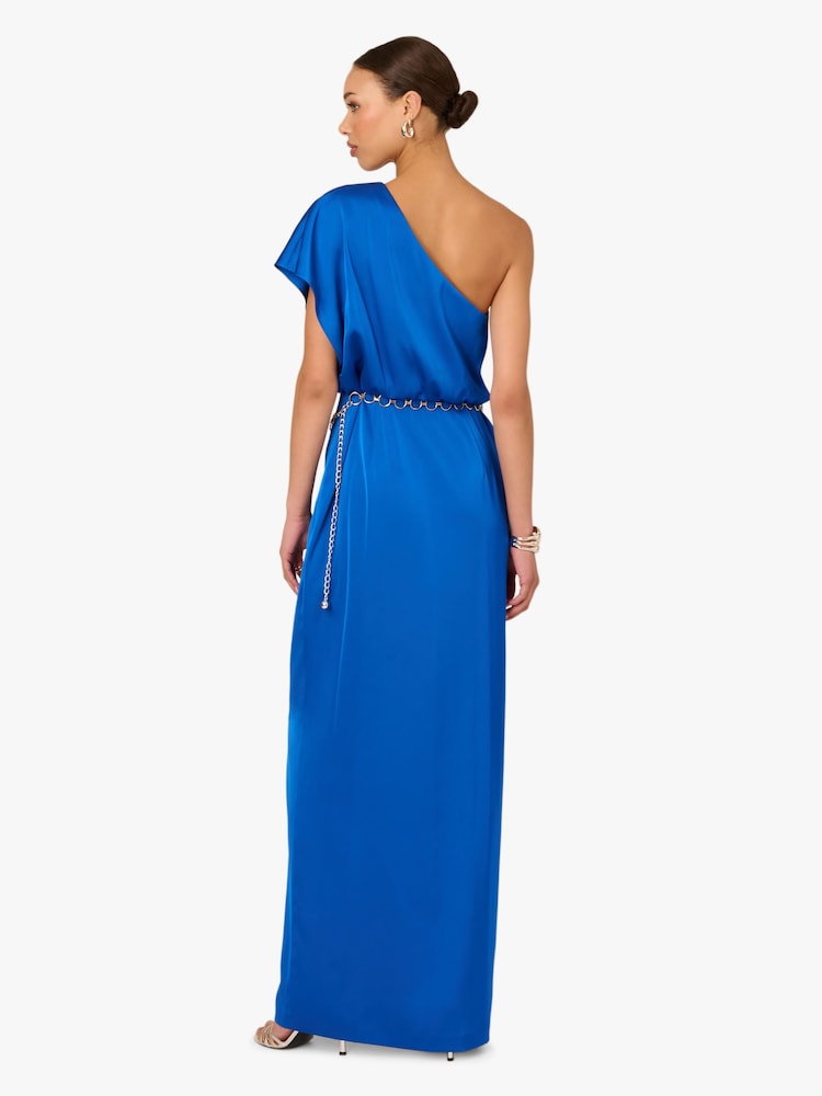 Adrianna Papell Blue Stretch Satin Long Dress - Image 2 of 6 Adrianna Papell Blue Stretch Satin Long Dress - Image 2 of 6