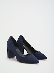 Friends Like These Navy Faux Suede Pointed Toe Mid Block Heel Court Shoes - Image 1 of 5