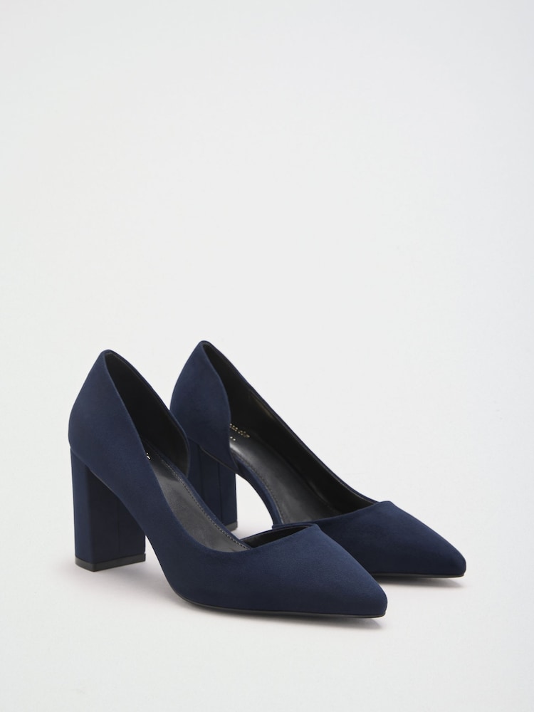 Friends Like These Navy Faux Suede Pointed Toe Mid Block Heel Court Shoes - Image 1 of 5 Friends Like These Navy Faux Suede Pointed Toe Mid Block Heel Court Shoes - Image 1 of 5
