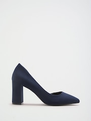 Friends Like These Navy Faux Suede Pointed Toe Mid Block Heel Court Shoes - Image 2 of 5