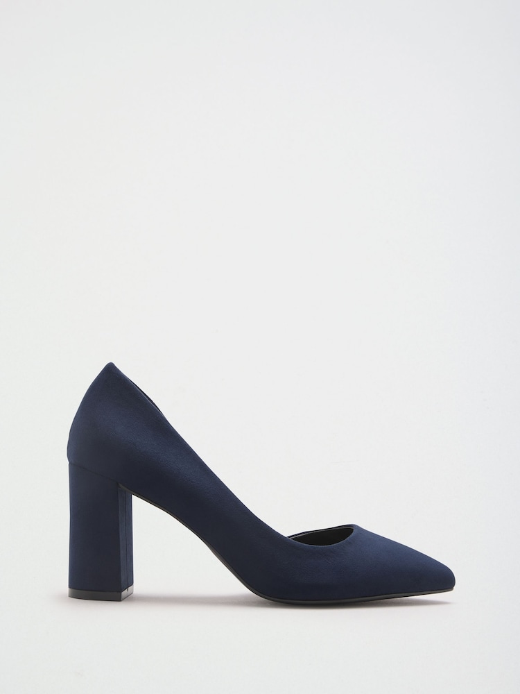 Friends Like These Navy Faux Suede Pointed Toe Mid Block Heel Court Shoes - Image 2 of 5 Friends Like These Navy Faux Suede Pointed Toe Mid Block Heel Court Shoes - Image 2 of 5
