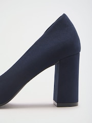 Friends Like These Navy Faux Suede Pointed Toe Mid Block Heel Court Shoes - Image 3 of 5