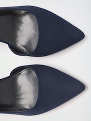 Friends Like These Navy Faux Suede Pointed Toe Mid Block Heel Court Shoes - Image 4 of 5