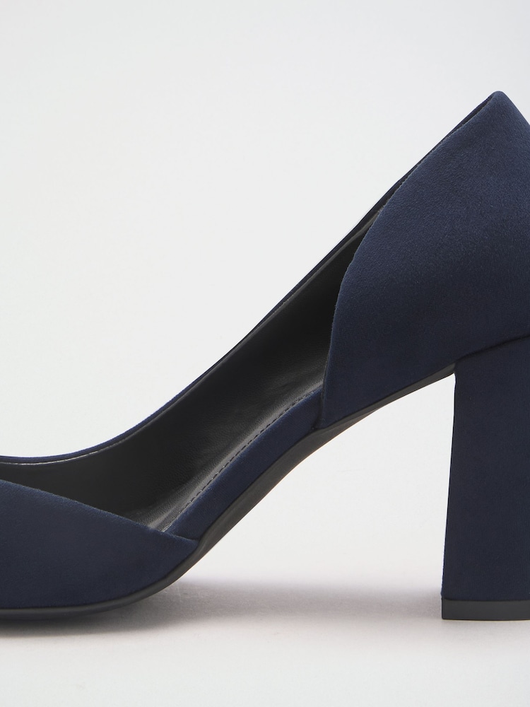 Friends Like These Navy Faux Suede Pointed Toe Mid Block Heel Court Shoes - Image 5 of 5 Friends Like These Navy Faux Suede Pointed Toe Mid Block Heel Court Shoes - Image 5 of 5