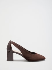 Şokolad Qəhvəyi - Friends Like These Faux Suede Cut Out Detail Mid Block Heeled Court Shoes - 5şəkildən 2 şəkil