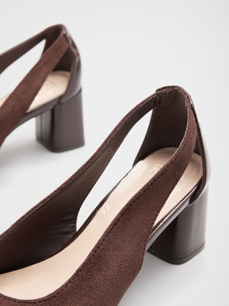 Şokolad Qəhvəyi - Friends Like These Faux Suede Cut Out Detail Mid Block Heeled Court Shoes - 5şəkildən 5 şəkil