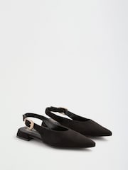 შავი - Friends Like These Pointed Toe Slingback Low Block Heel Flat Ballerina Shoes - სურათი 1 4-დან