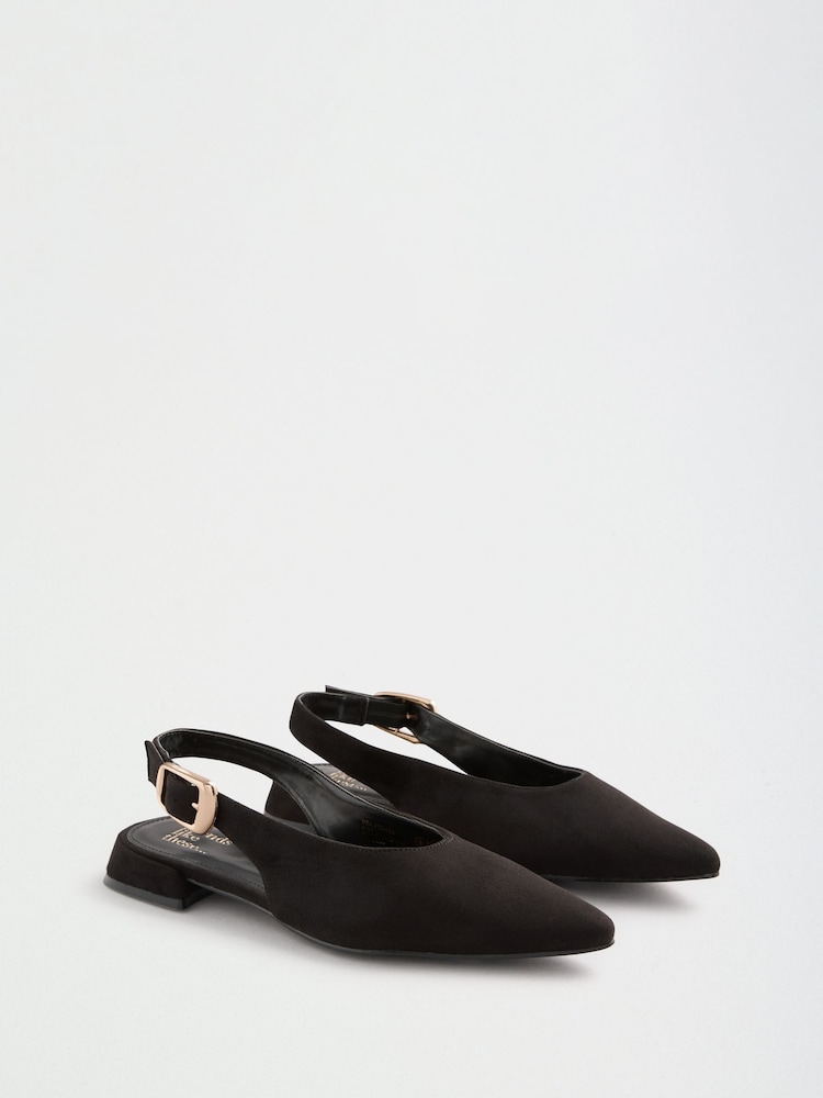 შავი - Friends Like These Pointed Toe Slingback Low Block Heel Flat Ballerina Shoes - სურათი 1 4-დან შავი - Friends Like These Pointed Toe Slingback Low Block Heel Flat Ballerina Shoes - სურათი 1 4-დან