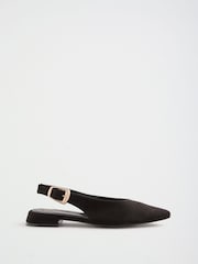 შავი - Friends Like These Pointed Toe Slingback Low Block Heel Flat Ballerina Shoes - სურათი 2 4-დან