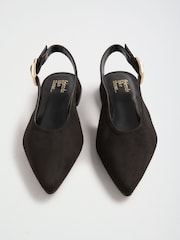 შავი - Friends Like These Pointed Toe Slingback Low Block Heel Flat Ballerina Shoes - სურათი 3 4-დან