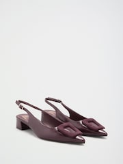 Friends Like These Burgundy Red Standard Fit Faux Leather Buckle Detail Low Block Heel Slingback Court Shoes - Image 1 of 5