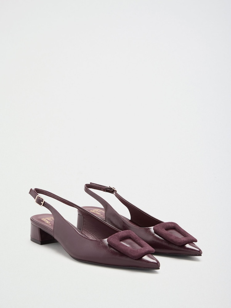 Friends Like These Burgundy Red Standard Fit Faux Leather Buckle Detail Low Block Heel Slingback Court Shoes - Image 1 of 5 Friends Like These Burgundy Red Standard Fit Faux Leather Buckle Detail Low Block Heel Slingback Court Shoes - Image 1 of 5