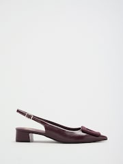 Friends Like These Burgundy Red Standard Fit Faux Leather Buckle Detail Low Block Heel Slingback Court Shoes - Image 2 of 5