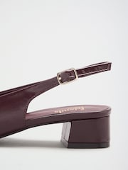 Friends Like These Burgundy Red Standard Fit Faux Leather Buckle Detail Low Block Heel Slingback Court Shoes - Image 3 of 5