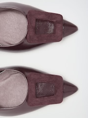 Friends Like These Burgundy Red Standard Fit Faux Leather Buckle Detail Low Block Heel Slingback Court Shoes - Image 4 of 5