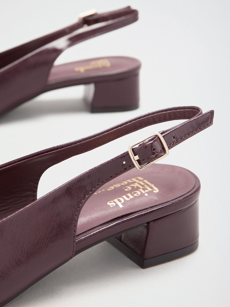 Friends Like These Burgundy Red Standard Fit Faux Leather Buckle Detail Low Block Heel Slingback Court Shoes - Image 5 of 5 Friends Like These Burgundy Red Standard Fit Faux Leather Buckle Detail Low Block Heel Slingback Court Shoes - Image 5 of 5