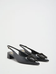Friends Like These Black Standard Fit Faux Leather Buckle Detail Low Block Heel Slingback Court Shoes - Image 1 of 5