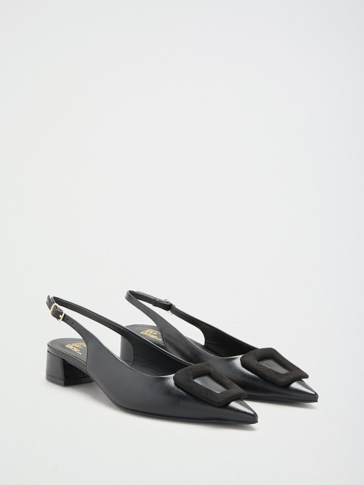 Friends Like These Black Standard Fit Faux Leather Buckle Detail Low Block Heel Slingback Court Shoes - Image 1 of 5 Friends Like These Black Standard Fit Faux Leather Buckle Detail Low Block Heel Slingback Court Shoes - Image 1 of 5