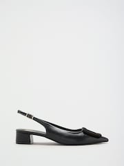 Friends Like These Black Standard Fit Faux Leather Buckle Detail Low Block Heel Slingback Court Shoes - Image 2 of 5