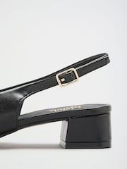 Friends Like These Black Standard Fit Faux Leather Buckle Detail Low Block Heel Slingback Court Shoes - Image 3 of 5