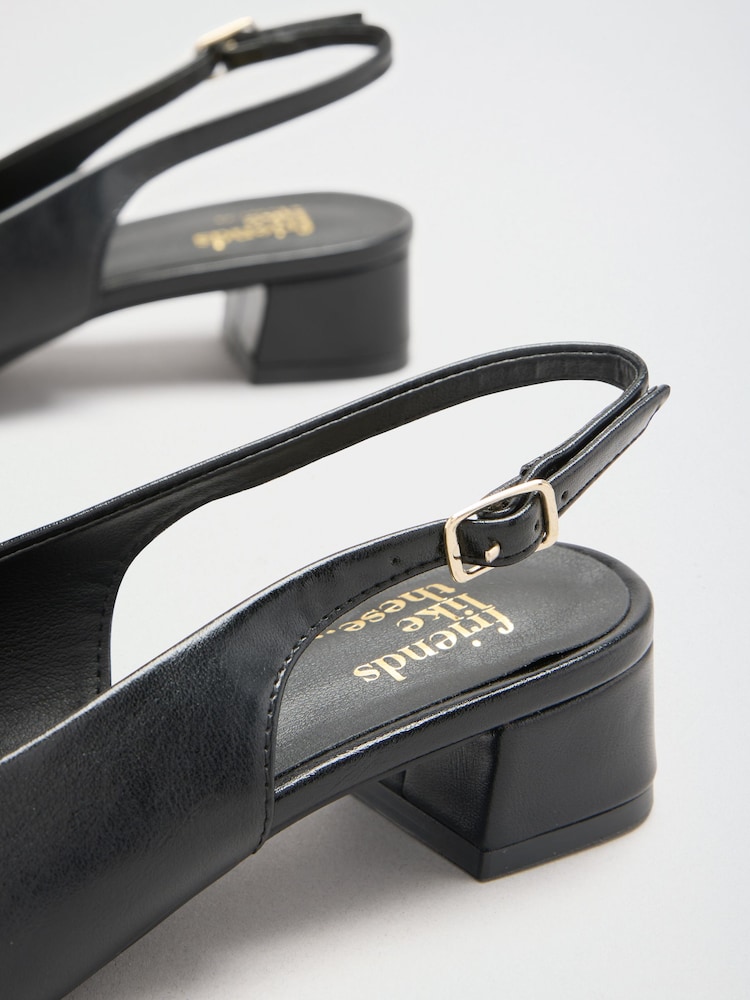 Friends Like These Black Standard Fit Faux Leather Buckle Detail Low Block Heel Slingback Court Shoes - Image 5 of 5 Friends Like These Black Standard Fit Faux Leather Buckle Detail Low Block Heel Slingback Court Shoes - Image 5 of 5