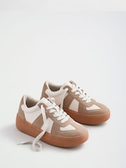 Friends Like These Cream Faux Suede Leather Mix Lace Up Chunky Trainers - Image 2 of 4