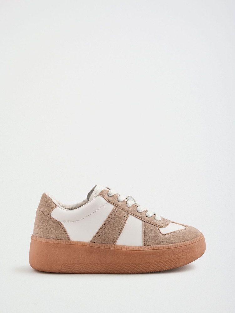 Friends Like These Cream Faux Suede Leather Mix Lace Up Chunky Trainers - Image 4 of 4