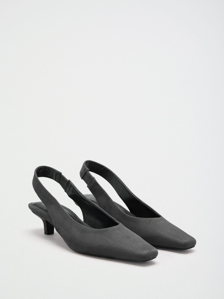 Friends Like These Grey Faux Suede Standard Fit Chisel Toe Slingback Kitten Heels - Image 1 of 5