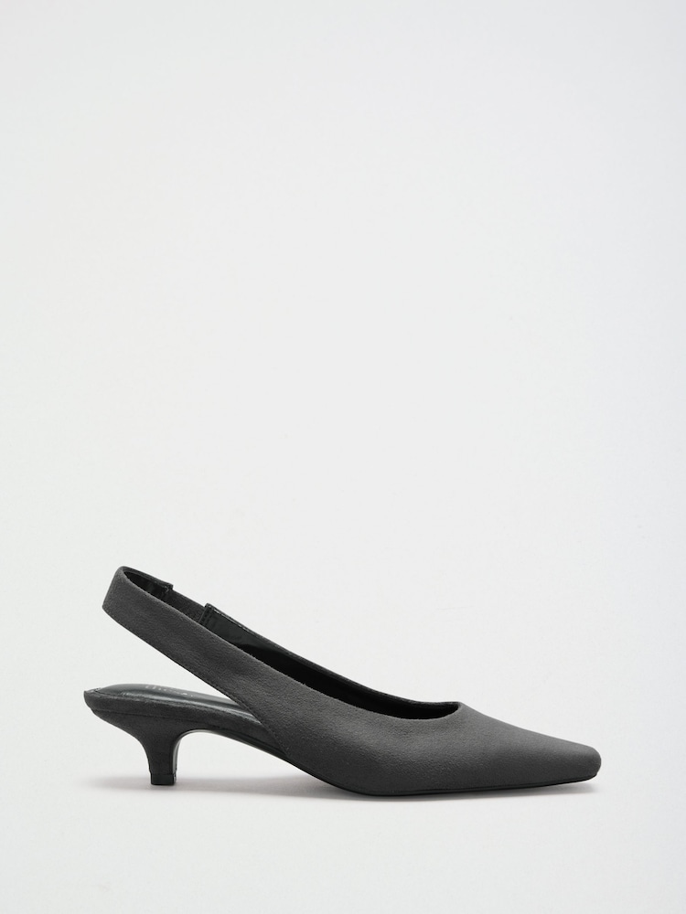 Friends Like These Grey Faux Suede Standard Fit Chisel Toe Slingback Kitten Heels - Image 2 of 5