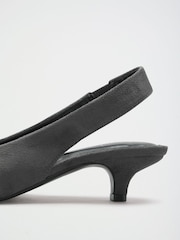 Friends Like These Grey Faux Suede Standard Fit Chisel Toe Slingback Kitten Heels - Image 3 of 5