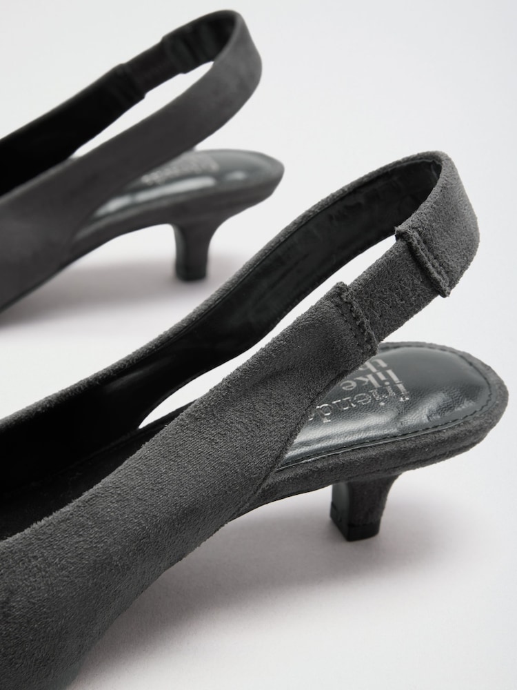 Friends Like These Grey Faux Suede Standard Fit Chisel Toe Slingback Kitten Heels - Image 5 of 5
