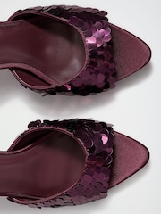 Friends Like These Burgundy Red Sequin Mid Stiletto Heeled Mule Sandals - Image 6 of 7