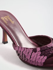 Friends Like These Burgundy Red Sequin Mid Stiletto Heeled Mule Sandals - Image 7 of 7