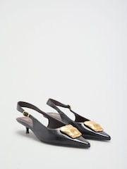 Schwarz - Friends Like These Faux Leather Gold Hardware Pointed Toe Slingback Kitten Heel Court Shoes - Bild 1 von 5