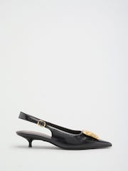 Schwarz - Friends Like These Faux Leather Gold Hardware Pointed Toe Slingback Kitten Heel Court Shoes - Bild 2 von 5