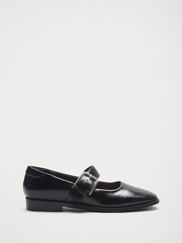Friends Like These Black Faux Leather Square Toe Buckle Mary Jane Flat Shoes - Image 1 of 3 Friends Like These Black Faux Leather Square Toe Buckle Mary Jane Flat Shoes - Image 1 of 3