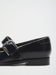 Friends Like These Black Faux Leather Square Toe Buckle Mary Jane Flat Shoes - Image 2 of 3
