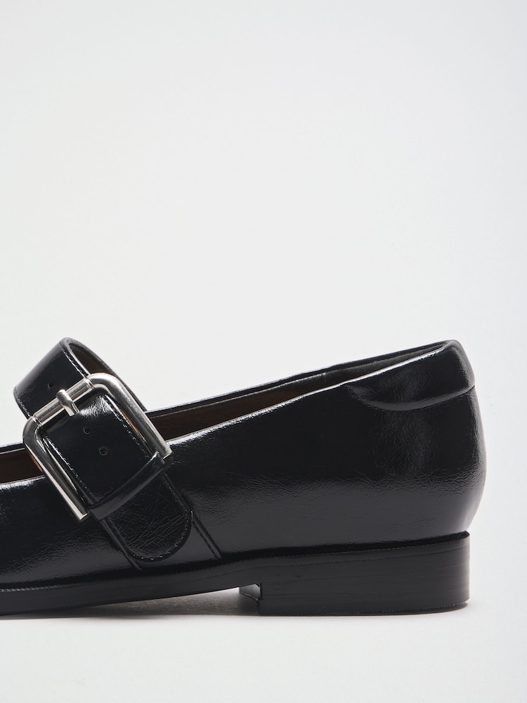 Friends Like These Black Faux Leather Square Toe Buckle Mary Jane Flat Shoes - Image 2 of 3 Friends Like These Black Faux Leather Square Toe Buckle Mary Jane Flat Shoes - Image 2 of 3