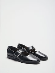 Friends Like These Black Faux Leather Square Toe Buckle Mary Jane Flat Shoes - Image 3 of 3