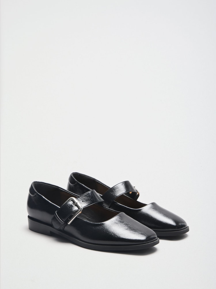 Friends Like These Black Faux Leather Square Toe Buckle Mary Jane Flat Shoes - Image 3 of 3 Friends Like These Black Faux Leather Square Toe Buckle Mary Jane Flat Shoes - Image 3 of 3