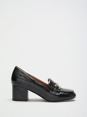 Friends Like These Black Faux Leather Snaffle Trim Mid Block Heeled Loafers - Image 2 of 5
