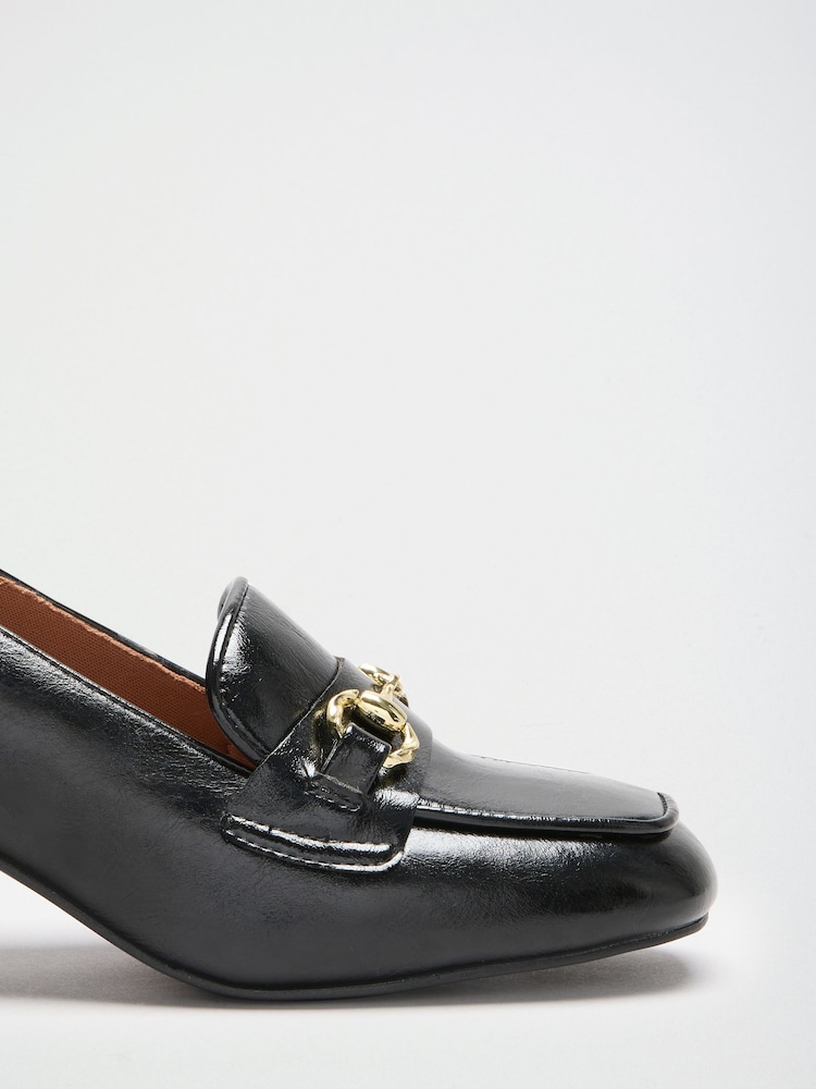 Friends Like These Black Faux Leather Snaffle Trim Mid Block Heeled Loafers - Image 5 of 5 Friends Like These Black Faux Leather Snaffle Trim Mid Block Heeled Loafers - Image 5 of 5
