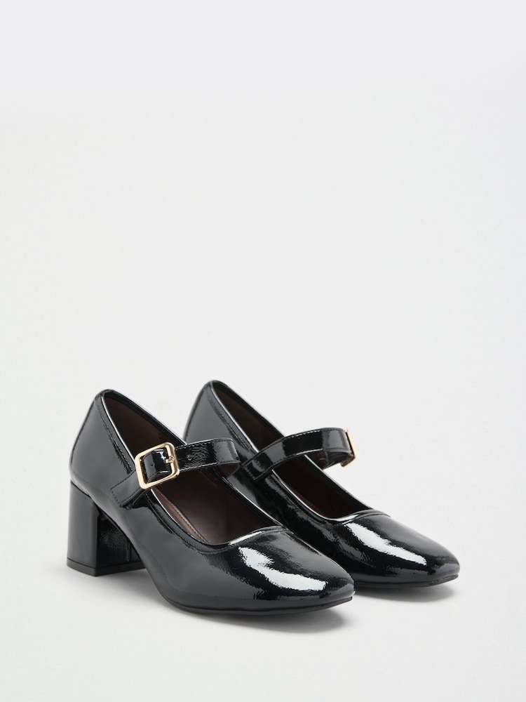 Schwarzes Lackleder - Friends Like These Round Toe Mid Block Heel Mary Jane Court Shoes - Bild 1 von 5 Schwarzes Lackleder - Friends Like These Round Toe Mid Block Heel Mary Jane Court Shoes - Bild 1 von 5