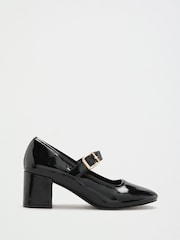 Schwarzes Lackleder - Friends Like These Round Toe Mid Block Heel Mary Jane Court Shoes - Bild 2 von 5
