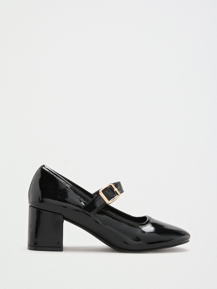 Schwarzes Lackleder - Friends Like These Round Toe Mid Block Heel Mary Jane Court Shoes - Bild 2 von 5 Schwarzes Lackleder - Friends Like These Round Toe Mid Block Heel Mary Jane Court Shoes - Bild 2 von 5
