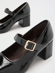 Schwarzes Lackleder - Friends Like These Round Toe Mid Block Heel Mary Jane Court Shoes - Bild 5 von 5
