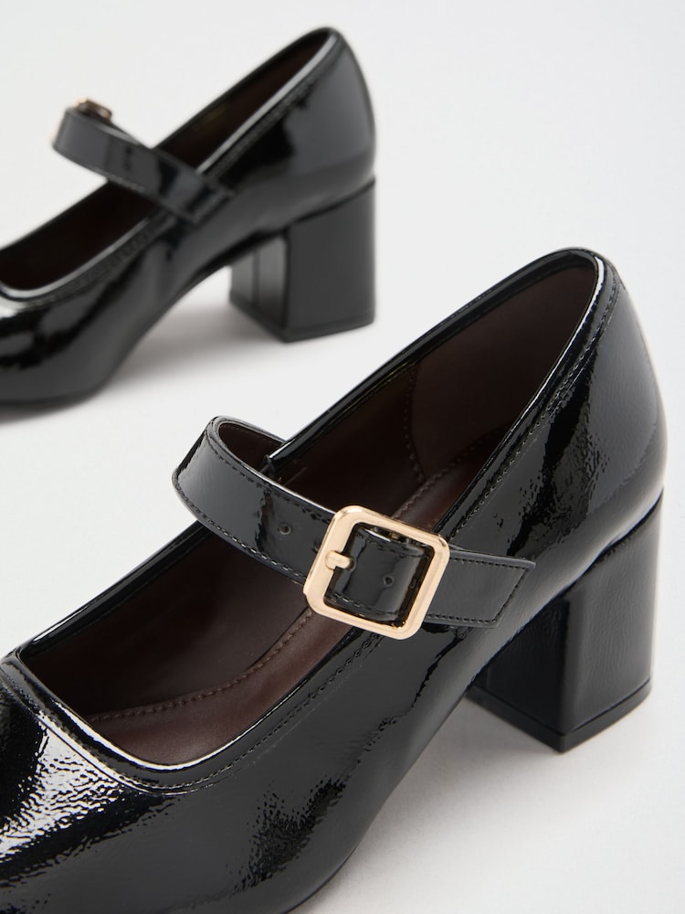 Schwarzes Lackleder - Friends Like These Round Toe Mid Block Heel Mary Jane Court Shoes - Bild 5 von 5 Schwarzes Lackleder - Friends Like These Round Toe Mid Block Heel Mary Jane Court Shoes - Bild 5 von 5