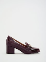Friends Like These Burgundy Red Faux Leather Snaffle Trim Mid Block Heeled Loafers - Image 2 of 5
